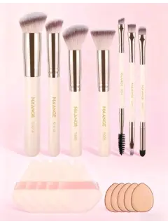 BROCHAS DE MAQUILLAJE + 10 BORLAS PARA POLVO MAANGE