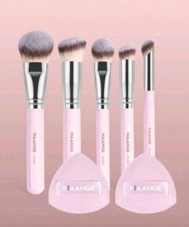 JUEGO DE 5 BROCHAS MAANGE 2 BORLAS ROSADAS