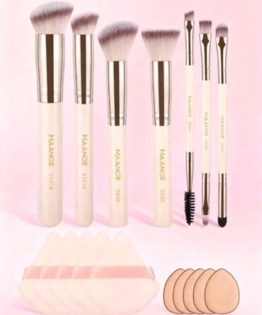 BROCHAS DE MAQUILLAJE + 10 BORLAS PARA POLVO MAANGE