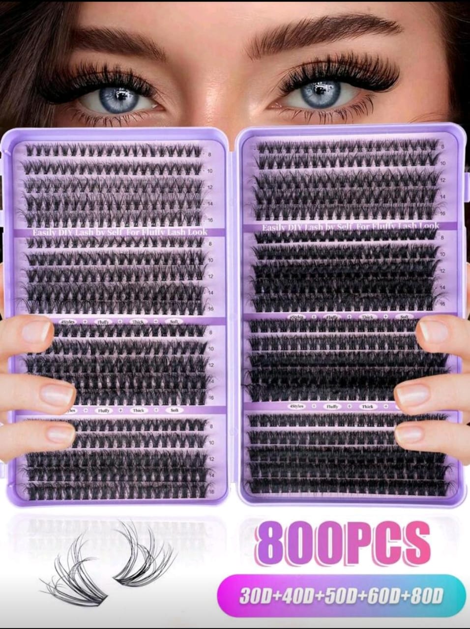 KIT DE PESTAÑAS POR PUNTO 800PCS TAMAÑO 30D-40D-50D-60D-80D