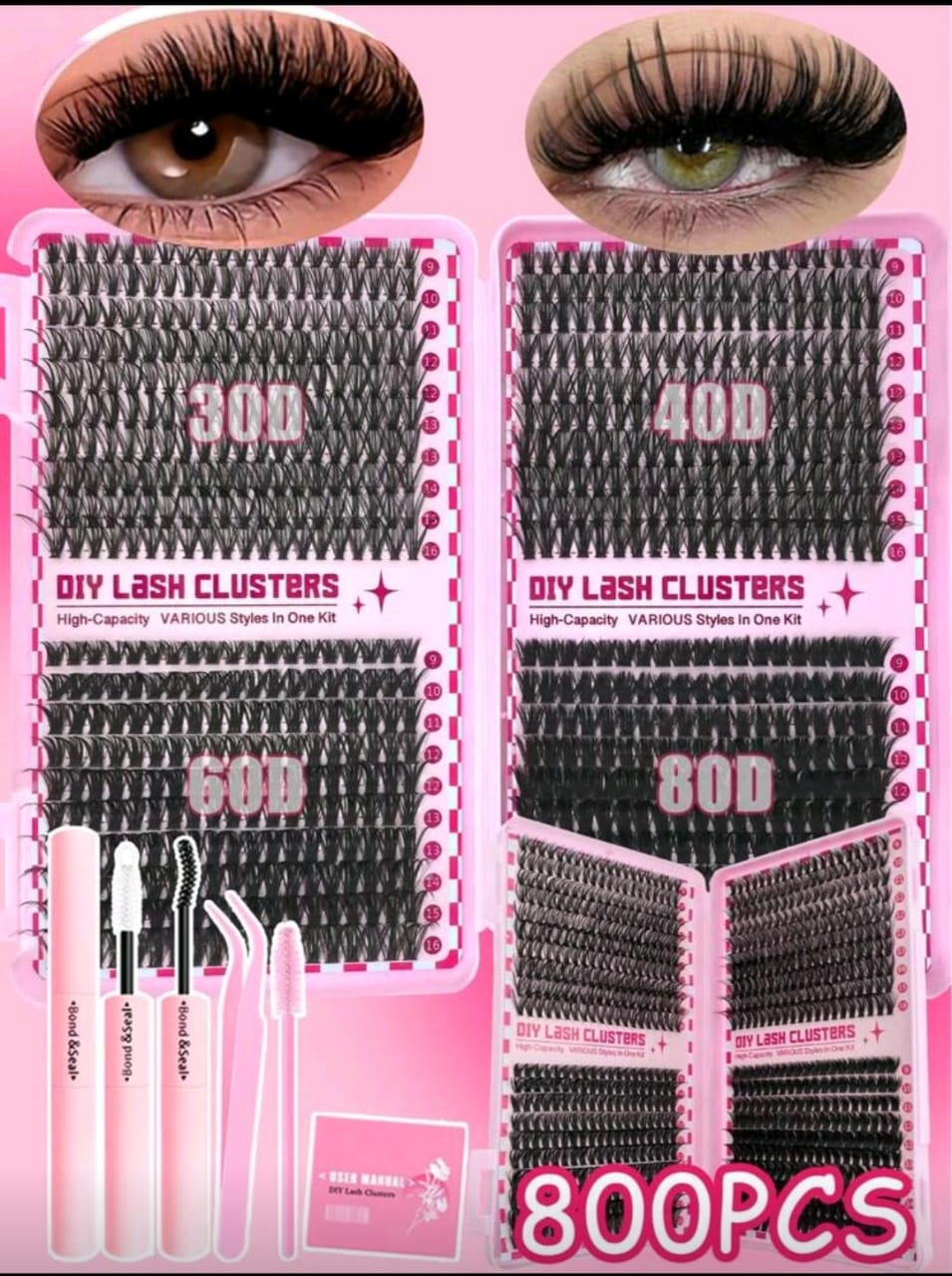 KIT DE PESTAÑAS 800 PIEZAS TAMAÑO 30D+40D+60D+80D